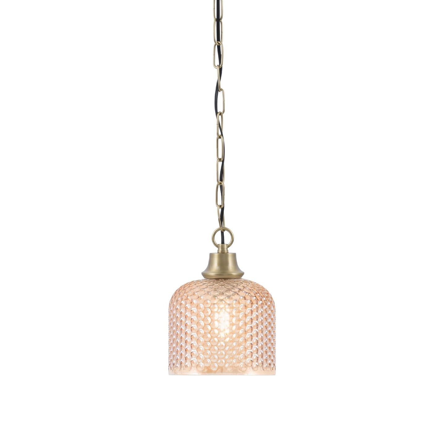 Toltec Chain 6.5in 1-Light Pendant | New Age Brass and Amber Textured Glass | Kitchen Island & Dining Room | 6.5 x 6.5 x 8.5 in | Model 31-NAB-4613