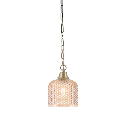 Toltec Chain 6.5in 1-Light Pendant | New Age Brass and Amber Textured Glass | Kitchen Island & Dining Room | 6.5 x 6.5 x 8.5 in | Model 31-NAB-4613