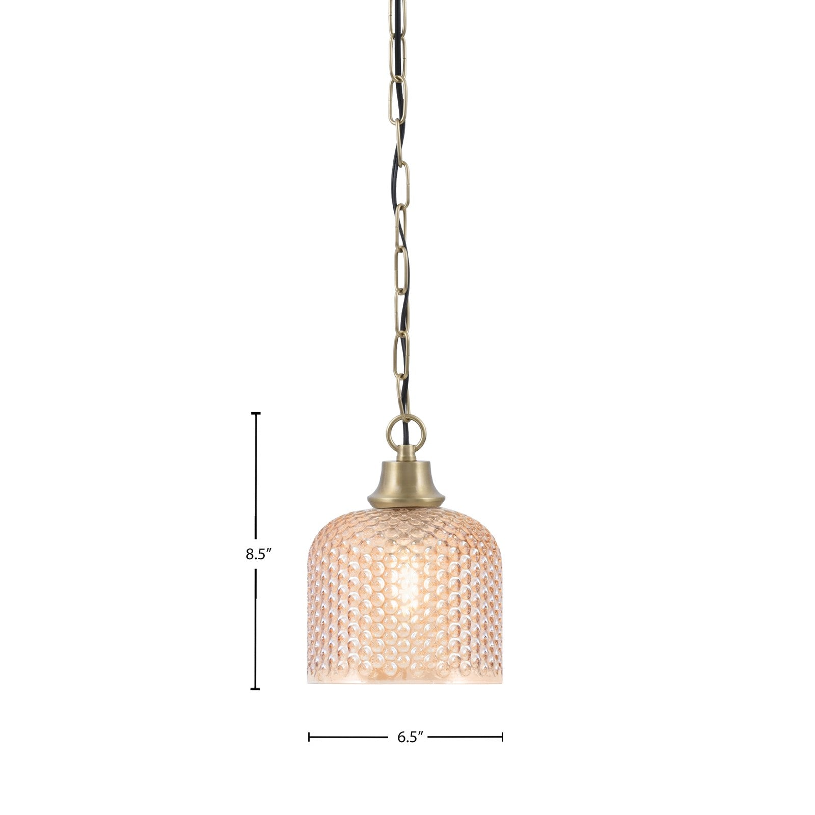 Toltec Chain 6.5in 1-Light Pendant | New Age Brass and Amber Textured Glass | Kitchen Island & Dining Room | 6.5 x 6.5 x 8.5 in | Model 31-NAB-4613