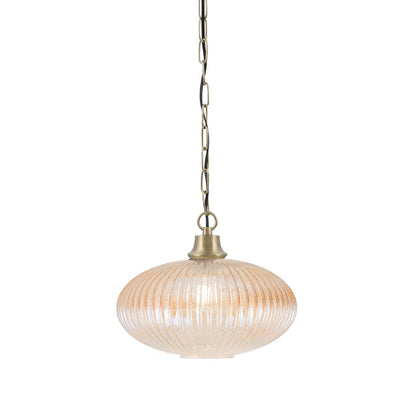 Toltec Chain 12in 1-Light Pendant | New Age Brass and Amber Micro Bubble Ribbed Glass | Kitchen Island & Dining Room | 12 x 12 x 9.75 in | Model 31-NAB-4653