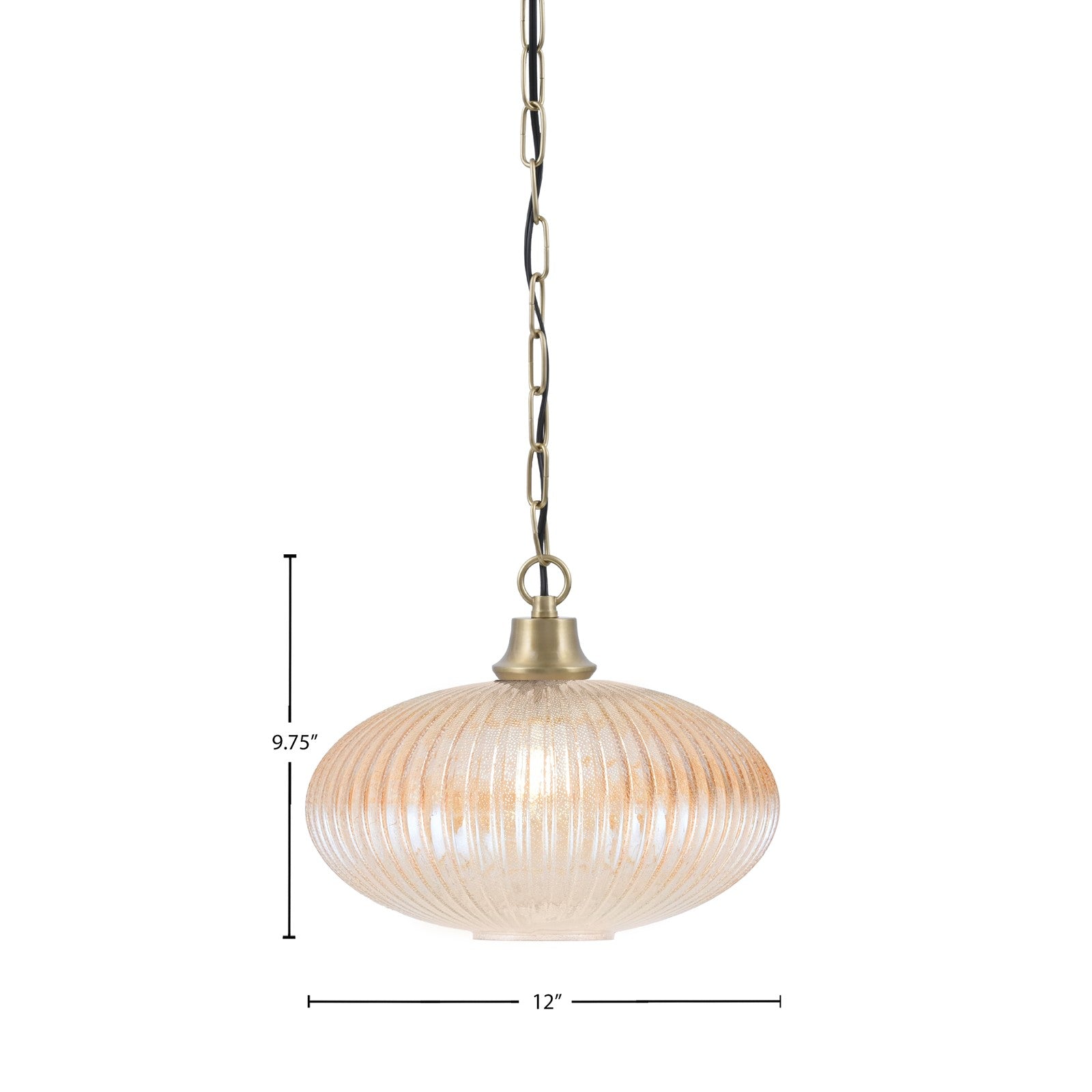 Toltec Chain 12in 1-Light Pendant | New Age Brass and Amber Micro Bubble Ribbed Glass | Kitchen Island & Dining Room | 12 x 12 x 9.75 in | Model 31-NAB-4653