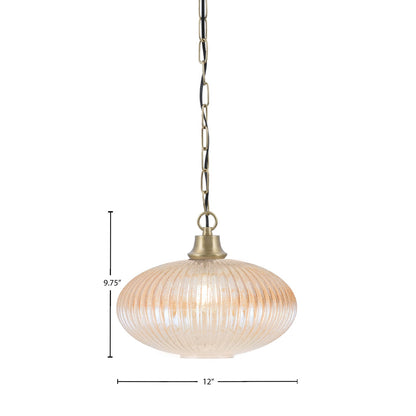 Toltec Chain 12in 1-Light Pendant | New Age Brass and Amber Micro Bubble Ribbed Glass | Kitchen Island & Dining Room | 12 x 12 x 9.75 in | Model 31-NAB-4653