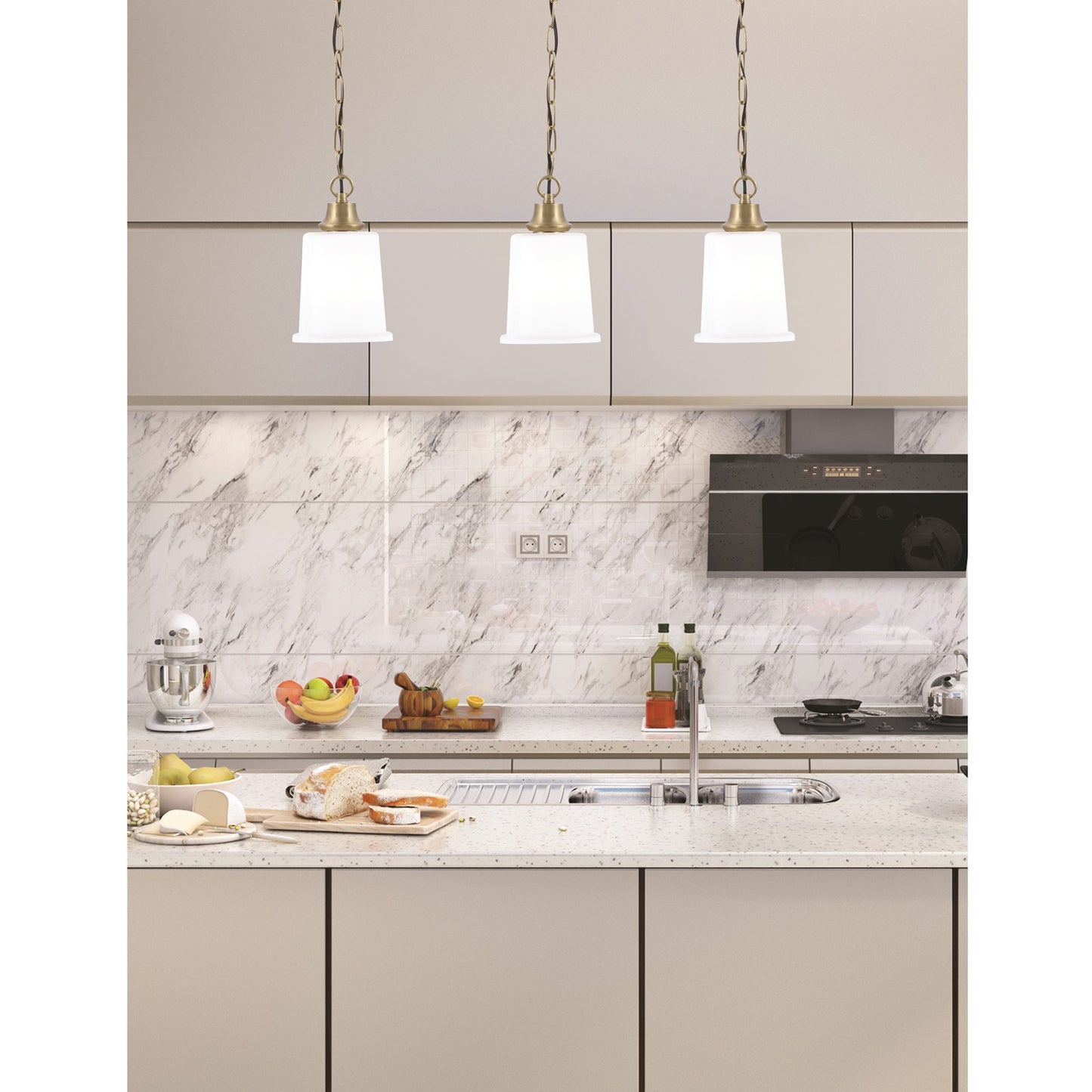 Toltec Chain 5.25in 1-Light Pendant | New Age Brass and White Opal Glass | Kitchen Island & Dining Room | 5.25 x 5.25 x 8.75 in | Model 31-NAB-5031