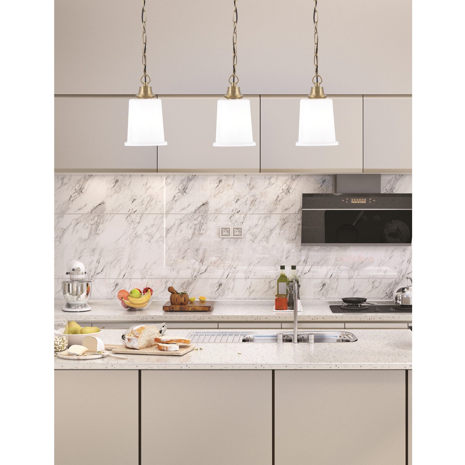 Toltec Chain 5.25in 1-Light Pendant | New Age Brass and White Opal Glass | Kitchen Island & Dining Room | 5.25 x 5.25 x 8.75 in | Model 31-NAB-5031