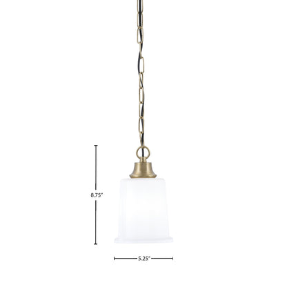 Toltec Chain 5.25in 1-Light Pendant | New Age Brass and White Opal Glass | Kitchen Island & Dining Room | 5.25 x 5.25 x 8.75 in | Model 31-NAB-5031