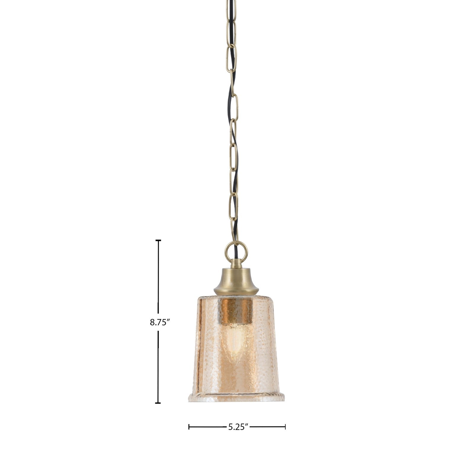 Toltec Chain Hung 1-Light Pendant | New Age Brass Steel and Amber Bubble Glass | Kitchen Island & Dining Room | 5.25 x 5.25 x 8.75 in | Model 31-NAB-5033