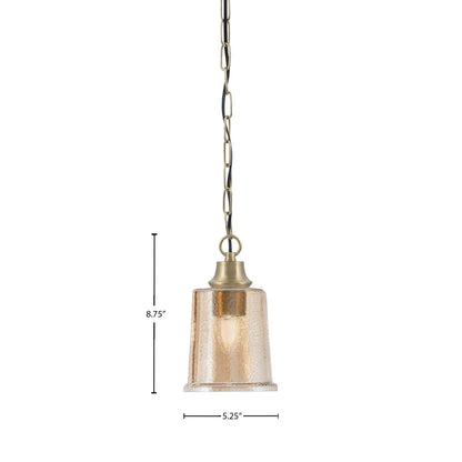 Toltec Chain Hung 1-Light Pendant | New Age Brass Steel and Amber Bubble Glass | Kitchen Island & Dining Room | 5.25 x 5.25 x 8.75 in | Model 31-NAB-5033