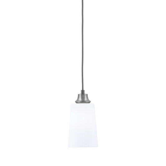 Toltec Cord Hung 1-Light Pendant | Graphite Steel and White Opal Glass | Kitchen Island & Dining Room | 4.5 x 4.5 x 8.75 in | Model 32-GP-261