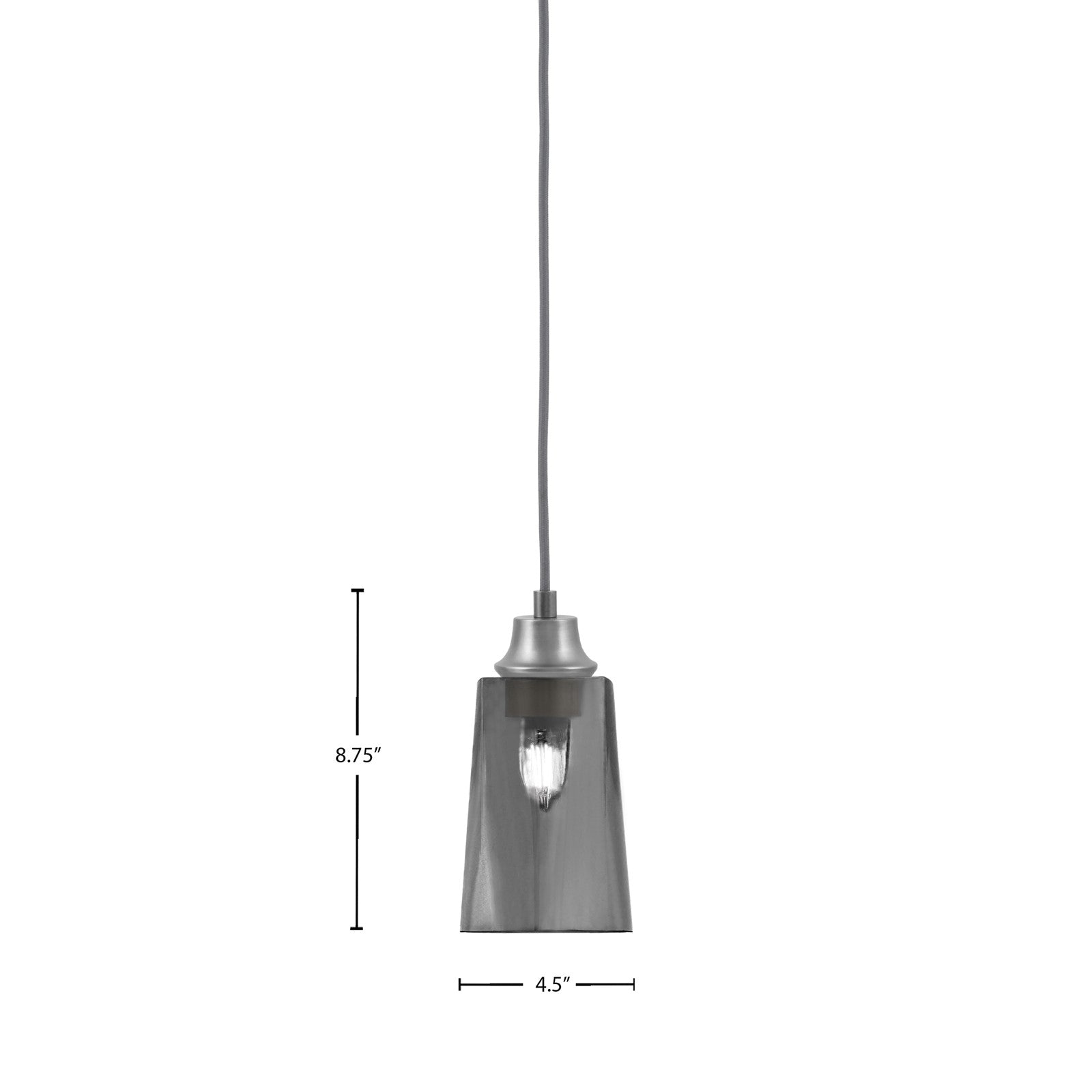 Toltec Cord Hung 1-Light Pendant | Graphite Steel and Smoke Bubble Glass | Kitchen Island & Bar | 4.5 x 4.5 x 8.75 in | Model 32-GP-262