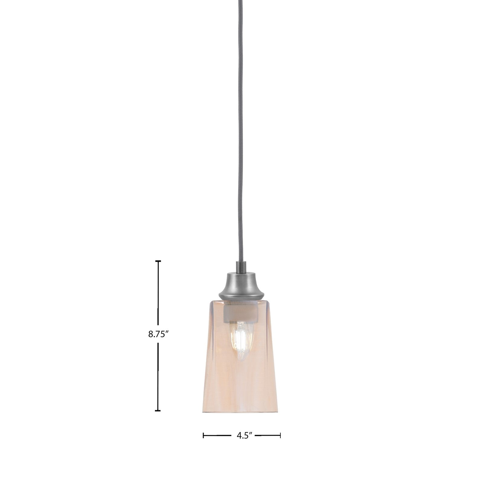 Toltec Cord Hung 1-Light Pendant | Graphite Steel and Amber Gradient Glass | Kitchen Island & Dining Room | 4.5 x 4.5 x 8.75 in | Model 32-GP-263