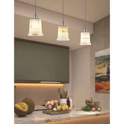 Toltec Cord 5in 1-Light Pendant | Industrial Graphite Steel and Natural Stone Glass | Kitchen Island & Dining Room | 5 x 8 in | Model 32-GP-4128
