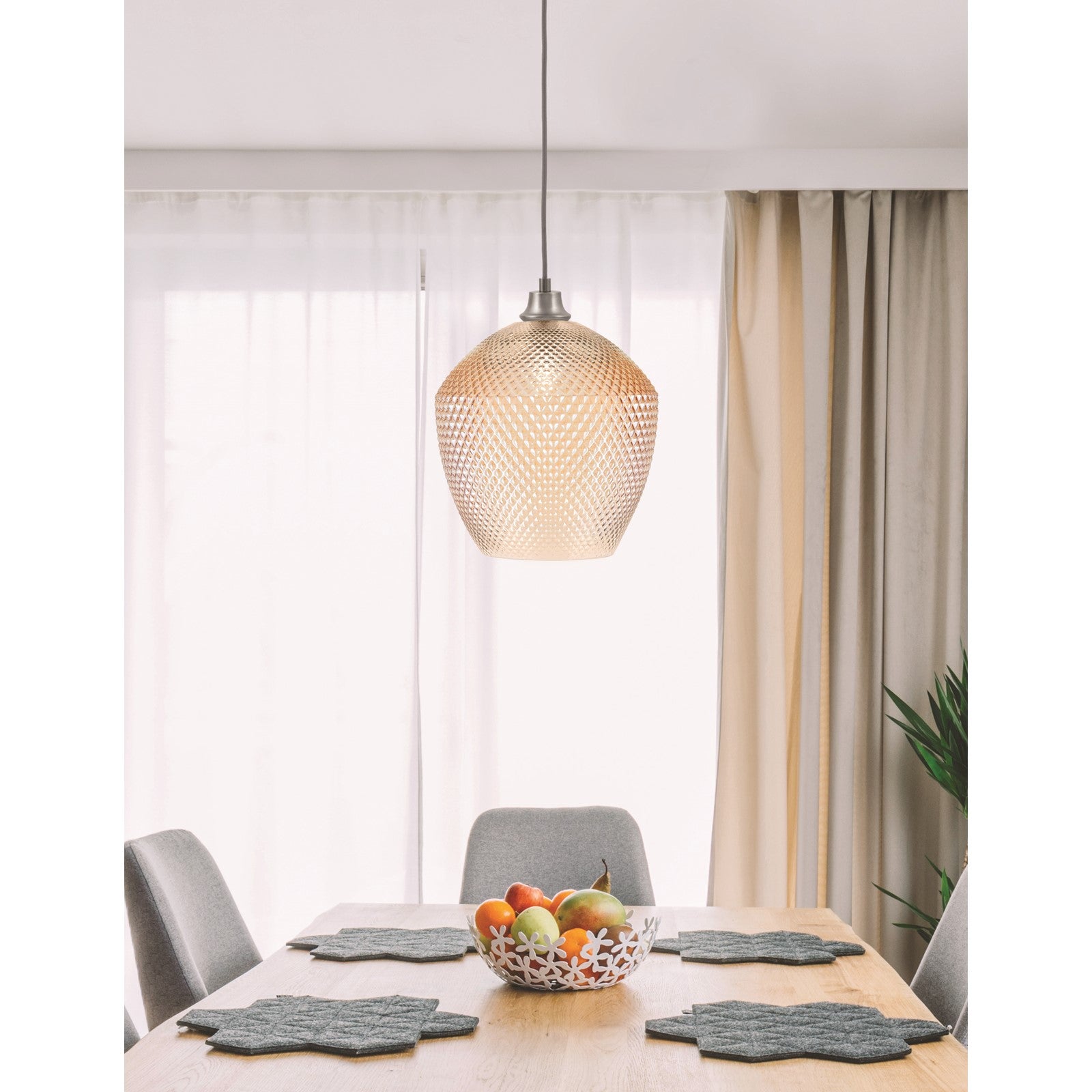 Toltec Cord 12in 1-Light Pendant | Industrial Graphite Steel and Amber Textured Glass | Kitchen Island & Dining Room | 12 x 15 in | Model 32-GP-4223