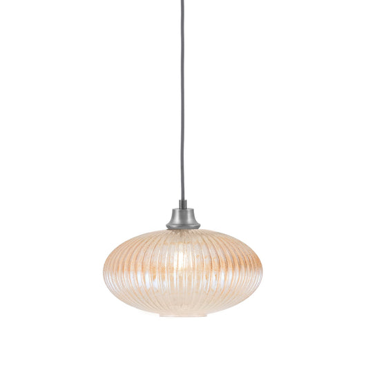 Toltec Cord 12in 1-Light Pendant | Industrial Graphite Steel and Amber Micro Bubble Ribbed Glass | Kitchen Island & Dining Room | 12 x 12 x 8.75 in | Model 32-GP-4653