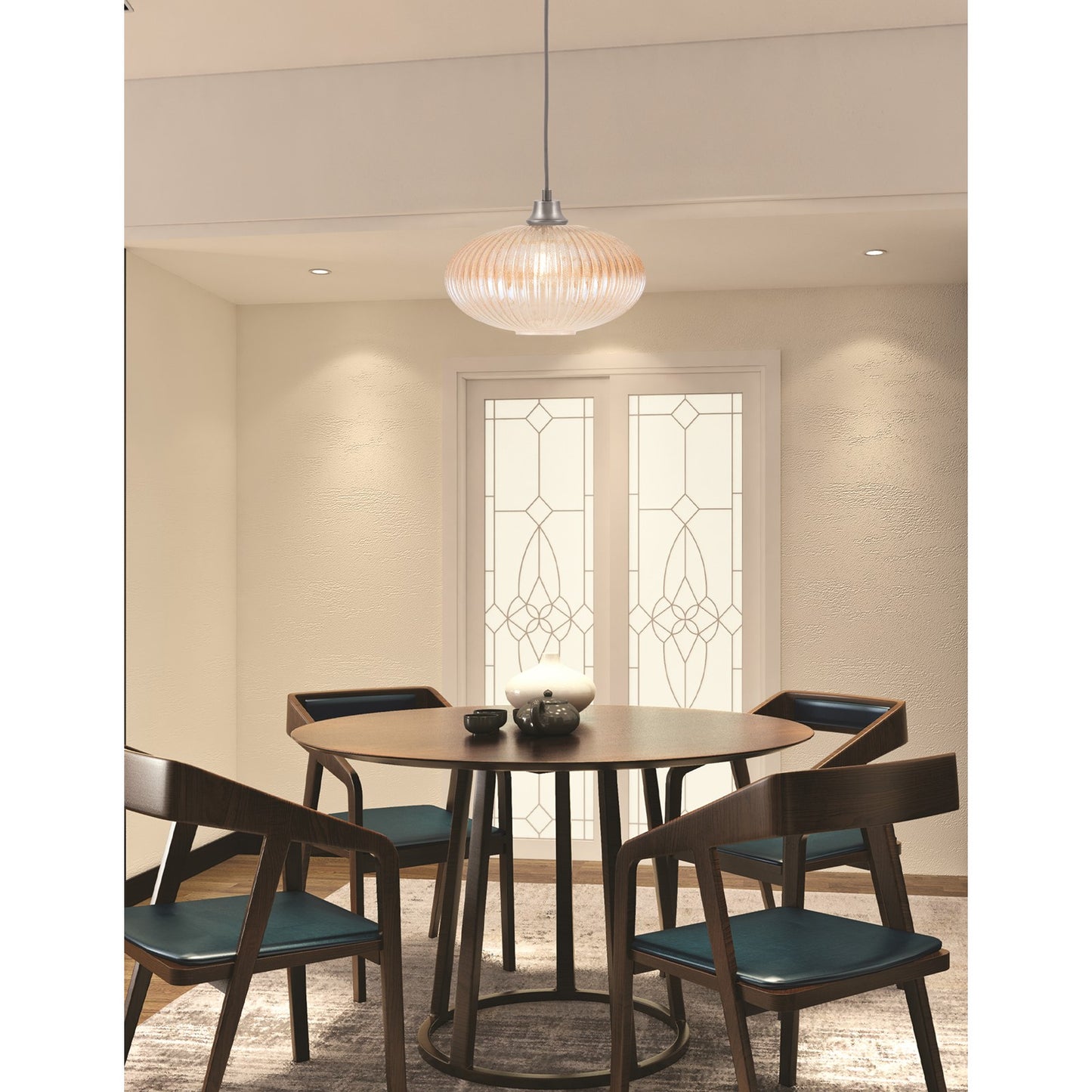 Toltec Cord 12in 1-Light Pendant | Industrial Graphite Steel and Amber Micro Bubble Ribbed Glass | Kitchen Island & Dining Room | 12 x 12 x 8.75 in | Model 32-GP-4653