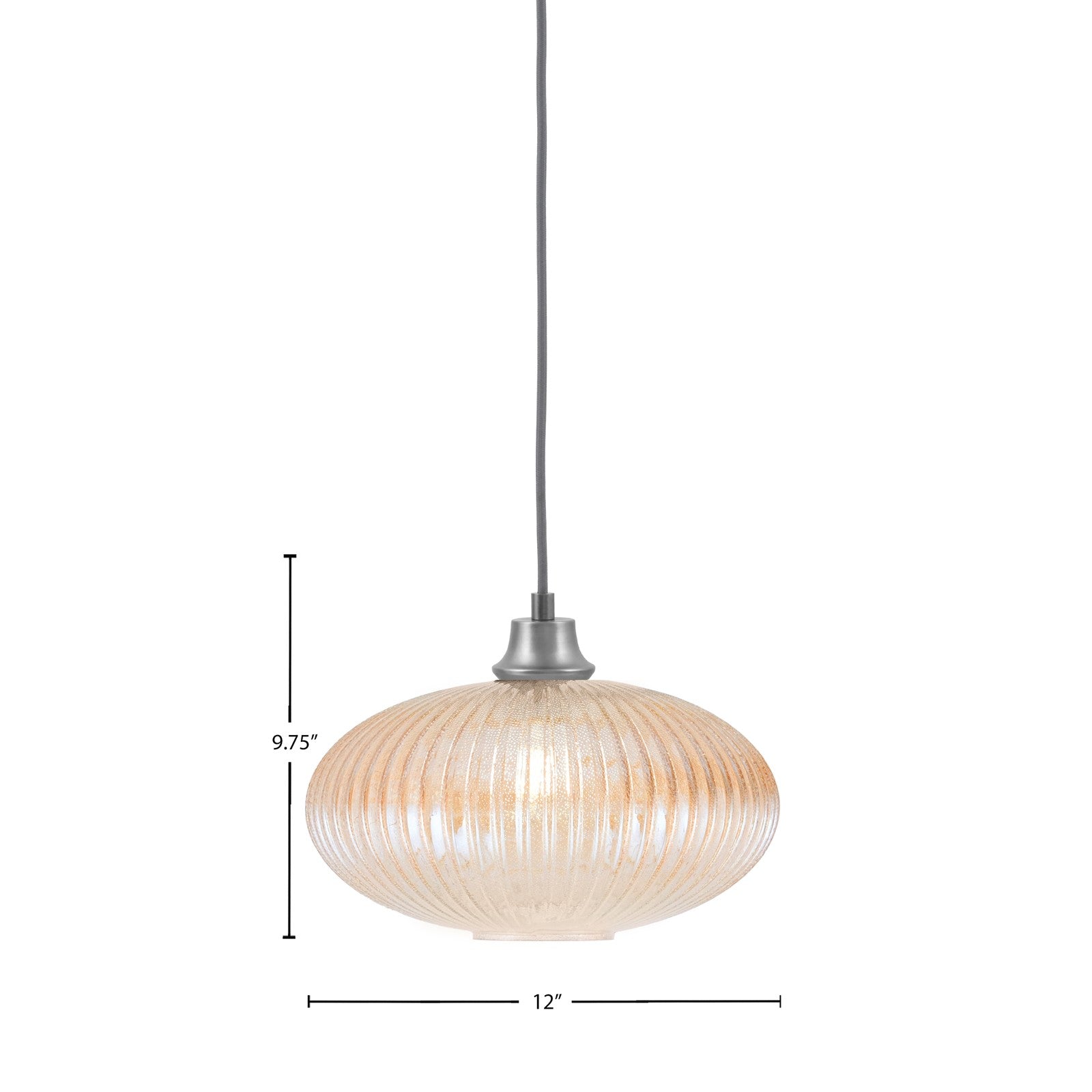 Toltec Cord 12in 1-Light Pendant | Industrial Graphite Steel and Amber Micro Bubble Ribbed Glass | Kitchen Island & Dining Room | 12 x 12 x 8.75 in | Model 32-GP-4653