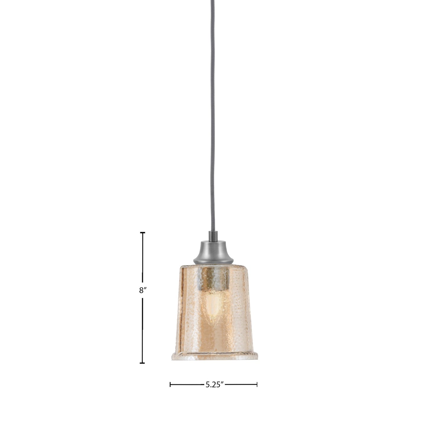 Toltec Cord 5.25in 1-Light Pendant | Warm Graphite Steel and Amber Bubble Glass | Kitchen Island & Dining Room | 5.25 x 5.25 x 8 in | Model 32-GP-5033