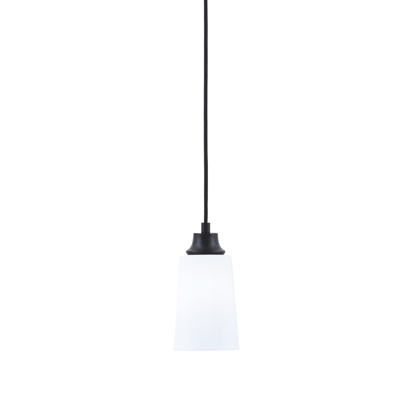 Toltec Cord 4.5in 1-Light Pendant | Modern Matte Black Steel and White Opal Glass | Kitchen Island & Dining Room | 4.5 x 8.75 in | Model 32-MB-261