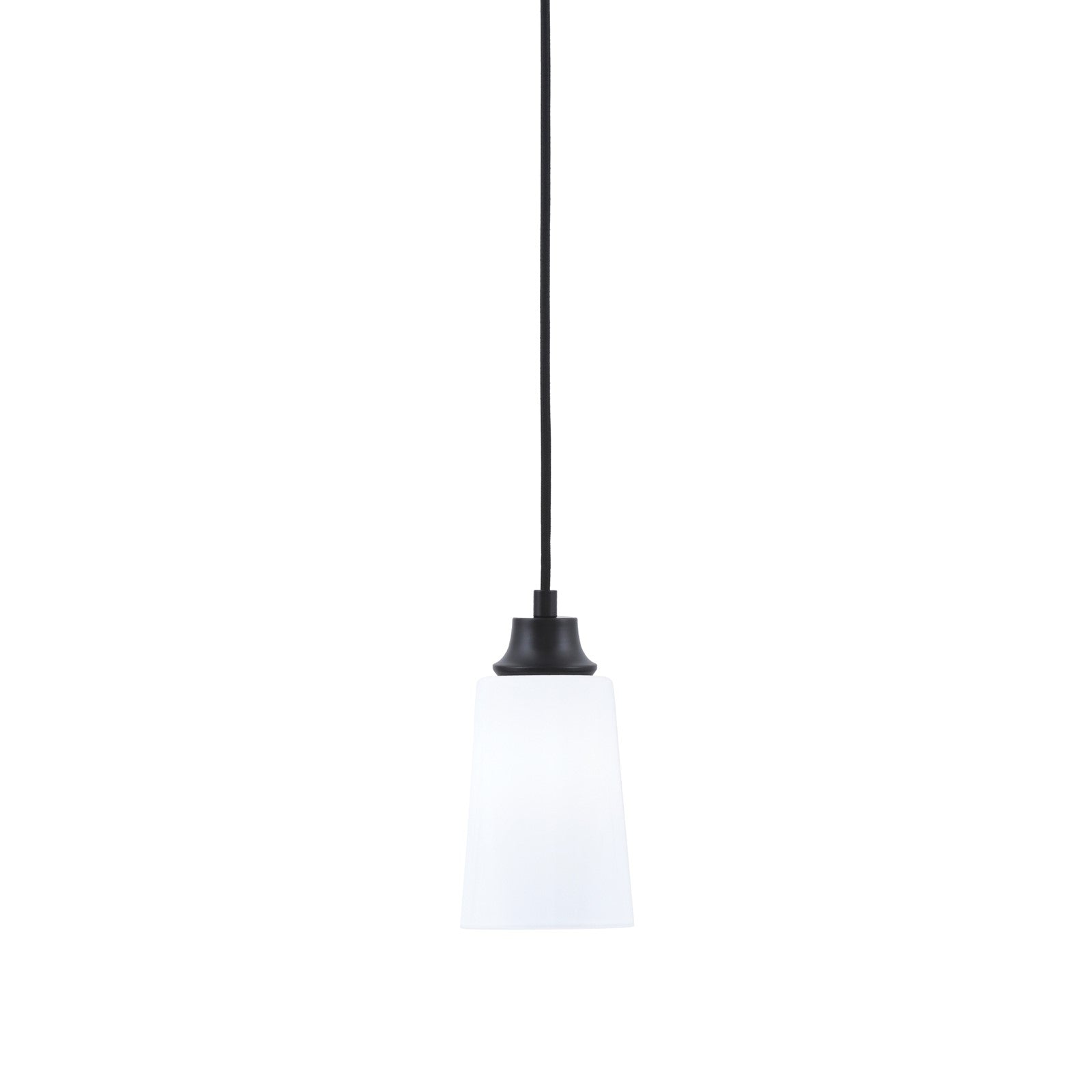 Toltec Cord 4.5in 1-Light Pendant | Modern Matte Black Steel and White Opal Glass | Kitchen Island & Dining Room | 4.5 x 8.75 in | Model 32-MB-261