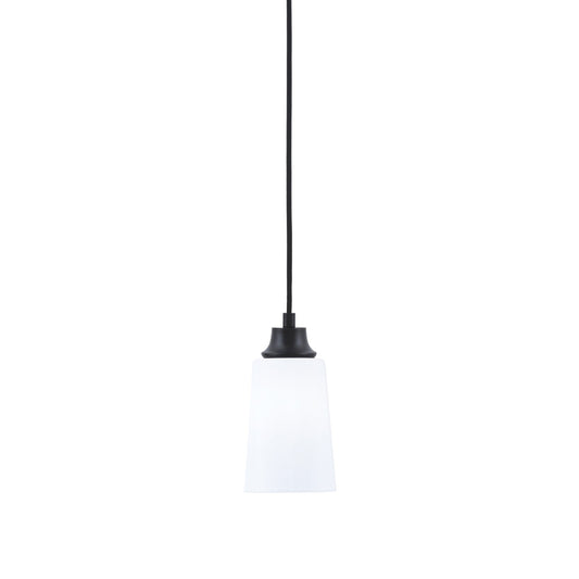 Toltec Cord 4.5in 1-Light Pendant | Modern Matte Black Steel and White Opal Glass | Kitchen Island & Dining Room | 4.5 x 8.75 in | Model 32-MB-261
