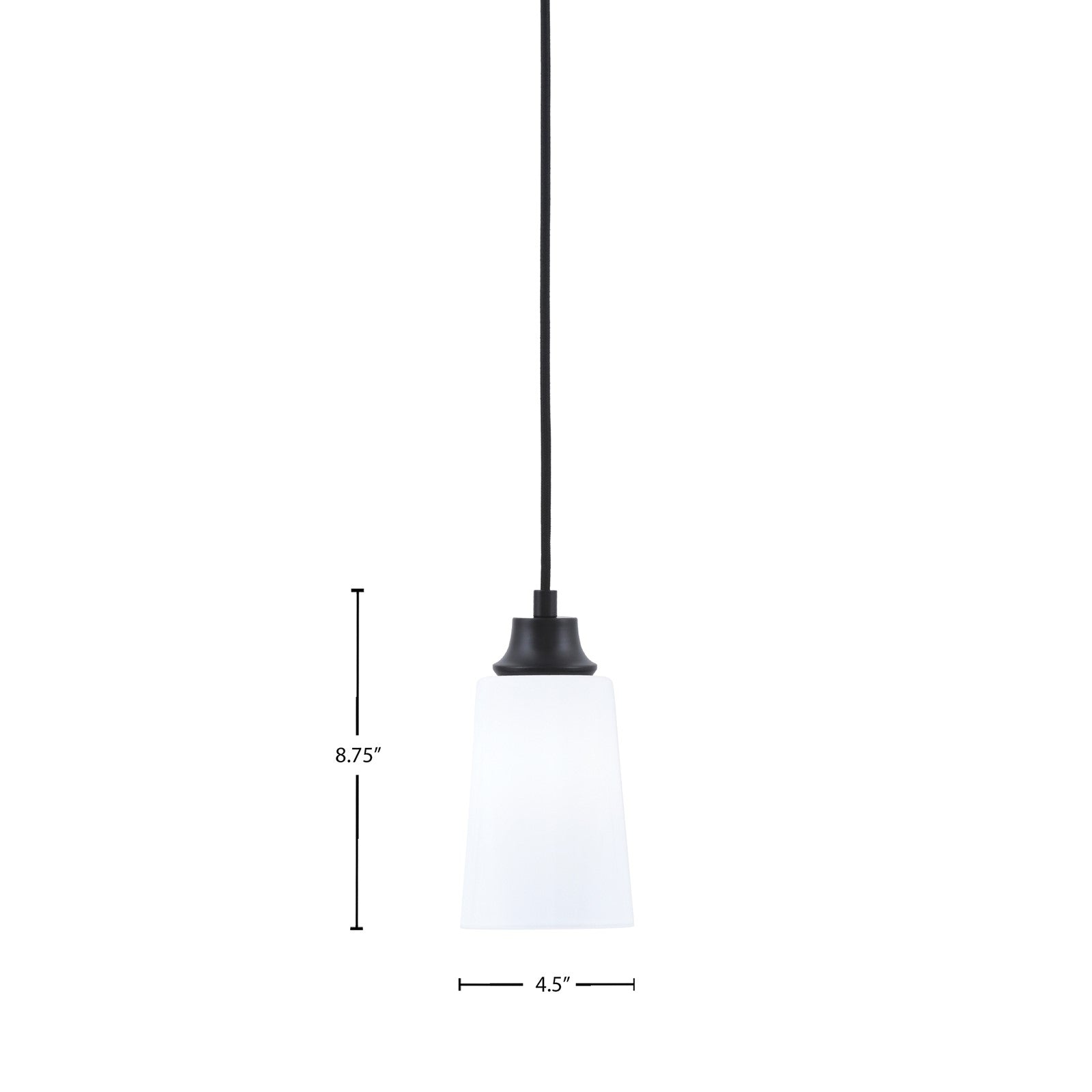 Toltec Cord 4.5in 1-Light Pendant | Modern Matte Black Steel and White Opal Glass | Kitchen Island & Dining Room | 4.5 x 8.75 in | Model 32-MB-261