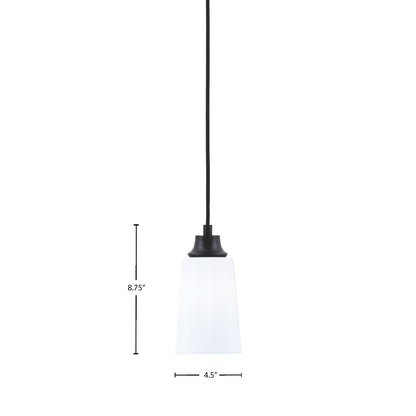 Toltec Cord 4.5in 1-Light Pendant | Modern Matte Black Steel and White Opal Glass | Kitchen Island & Dining Room | 4.5 x 8.75 in | Model 32-MB-261