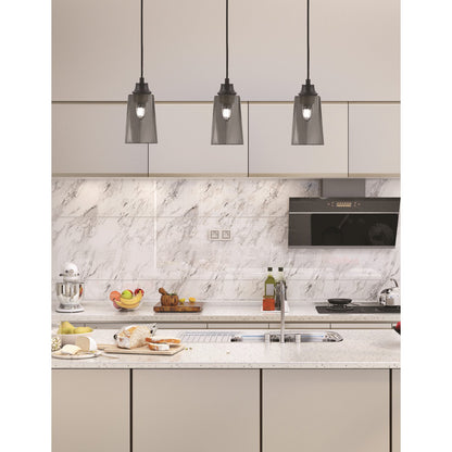 Toltec Cord 4.5in 1-Light Pendant | Modern Matte Black Steel and Smoke Bubble Glass | Kitchen Island & Dining Room | 4.5 x 8.75 in | Model 32-MB-262