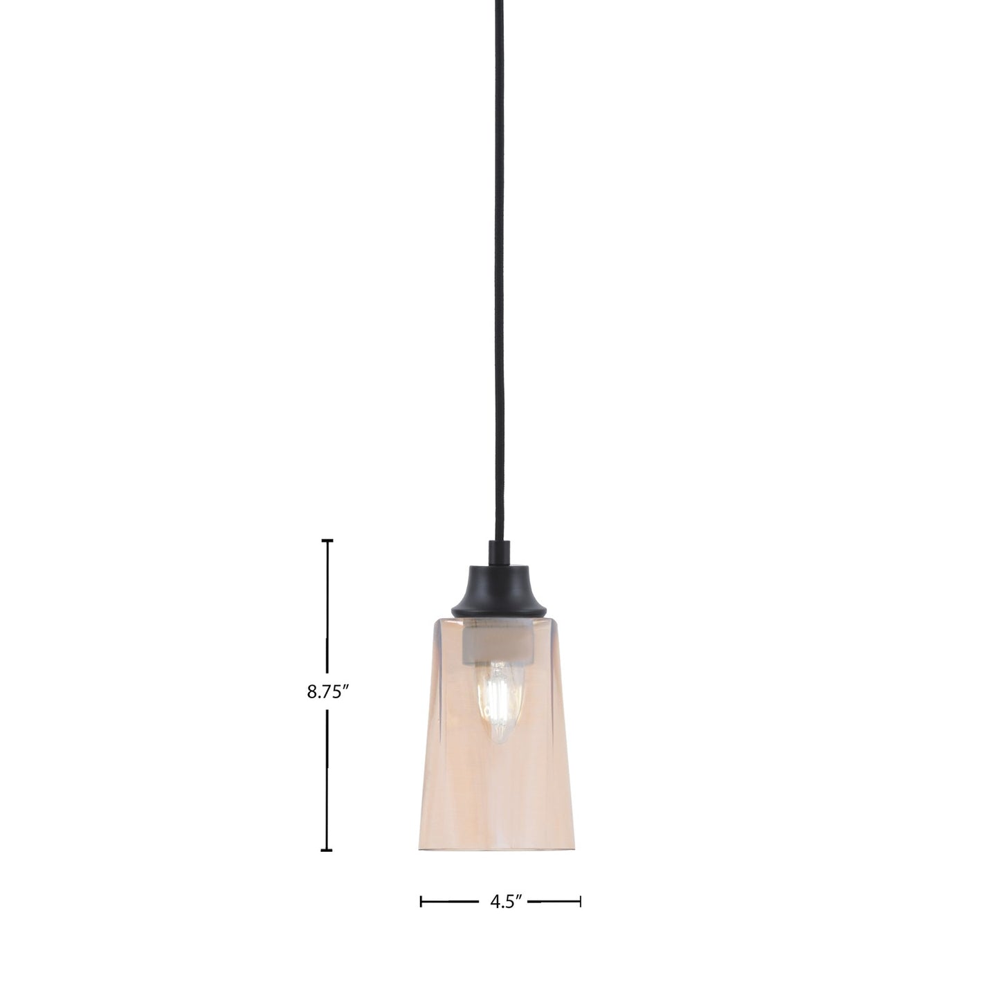 Toltec Cord 4.5in 1-Light Pendant | Modern Matte Black Steel and Amber Gradient Glass | Kitchen Island & Dining Room | 4.5 x 8.75 in | Model 32-MB-263