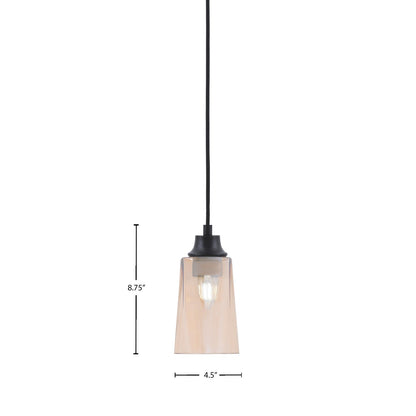 Toltec Cord 4.5in 1-Light Pendant | Modern Matte Black Steel and Amber Gradient Glass | Kitchen Island & Dining Room | 4.5 x 8.75 in | Model 32-MB-263