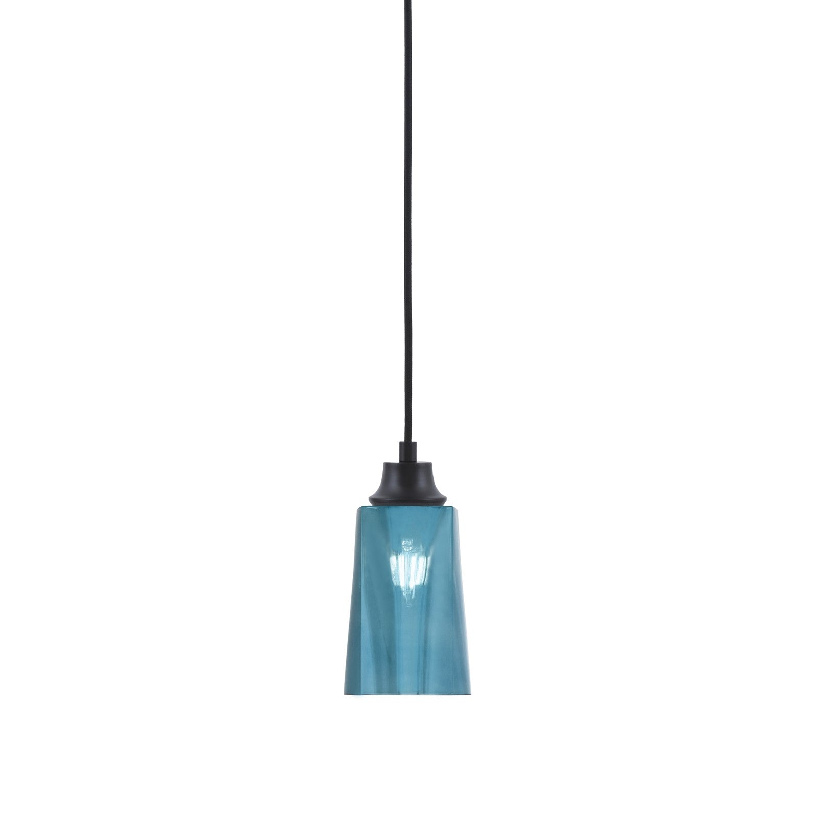 Toltec Cord 4.5in 1-Light Pendant | Modern Matte Black Steel and Blue Gradient Glass | Kitchen Island & Dining Room | 4.5 x 8.75 in | Model 32-MB-265