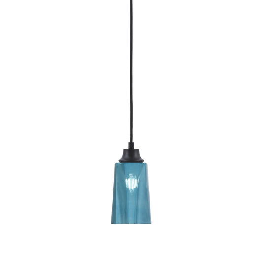 Toltec Cord 4.5in 1-Light Pendant | Modern Matte Black Steel and Blue Gradient Glass | Kitchen Island & Dining Room | 4.5 x 8.75 in | Model 32-MB-265