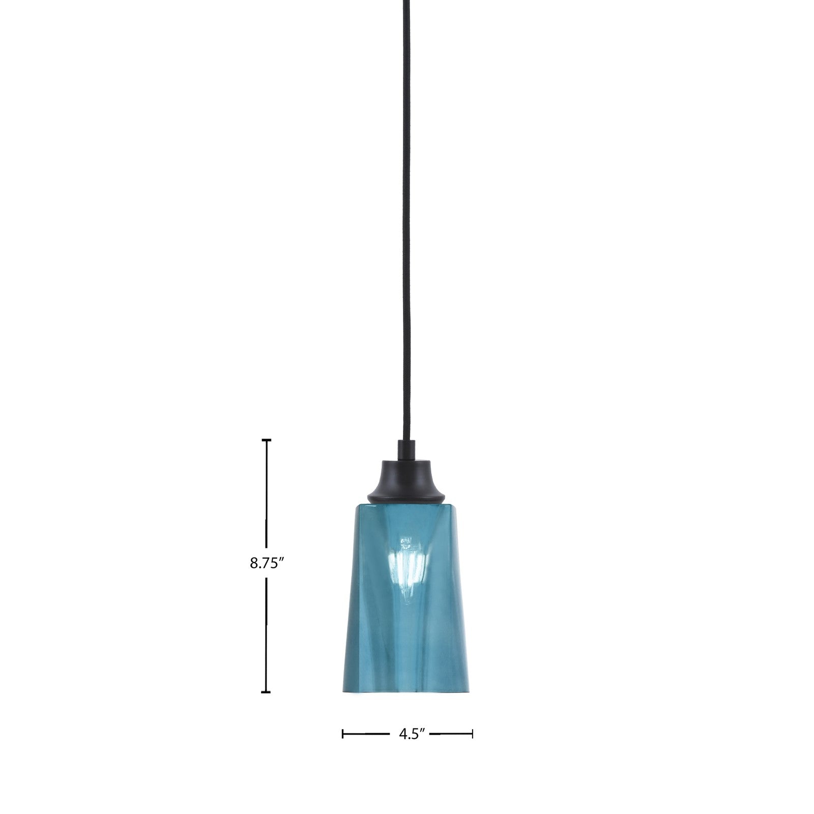 Toltec Cord 4.5in 1-Light Pendant | Modern Matte Black Steel and Blue Gradient Glass | Kitchen Island & Dining Room | 4.5 x 8.75 in | Model 32-MB-265