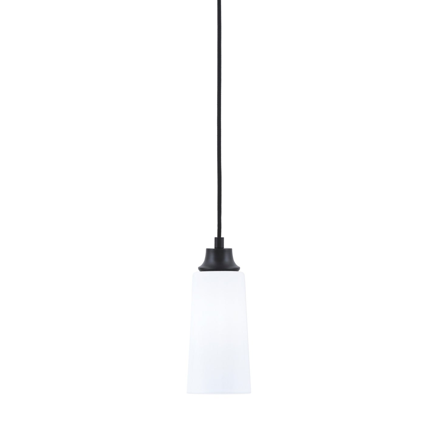 Toltec Cord 5in 1-Light Pendant | Modern Matte Black Steel and White Opal Glass | Kitchen Island & Dining Room | 5 x 12 in | Model 32-MB-291