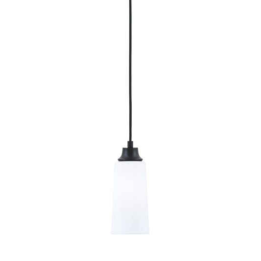Toltec Cord 5in 1-Light Pendant | Modern Matte Black Steel and White Opal Glass | Kitchen Island & Dining Room | 5 x 12 in | Model 32-MB-291