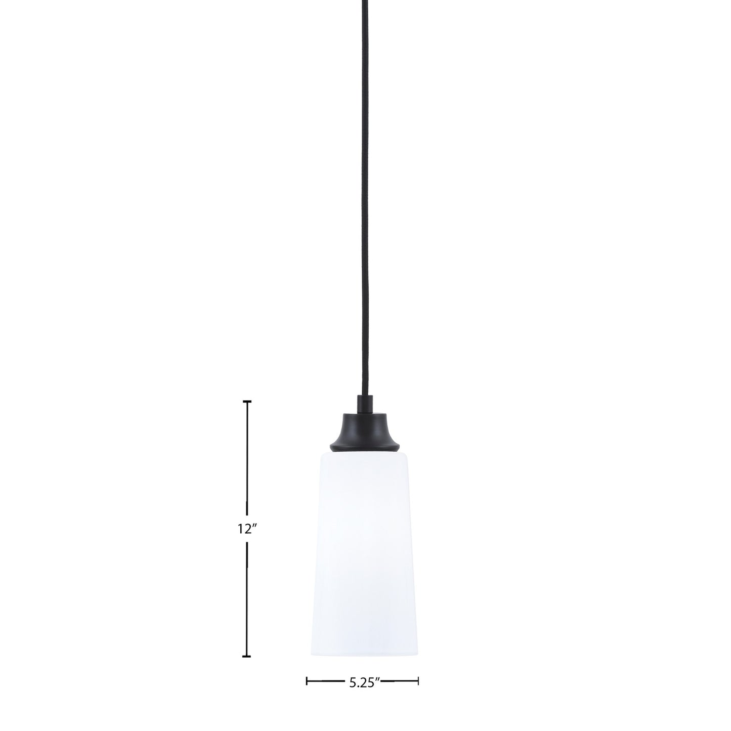 Toltec Cord 5in 1-Light Pendant | Modern Matte Black Steel and White Opal Glass | Kitchen Island & Dining Room | 5 x 12 in | Model 32-MB-291