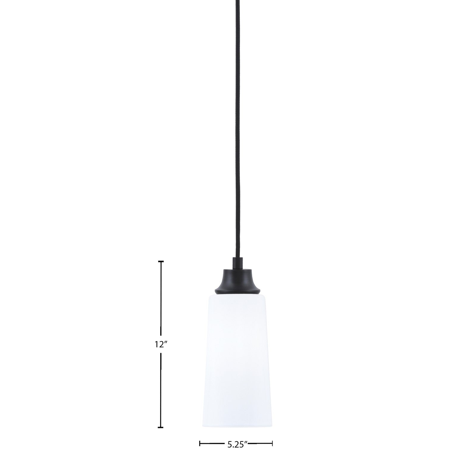 Toltec Cord 5in 1-Light Pendant | Modern Matte Black Steel and White Opal Glass | Kitchen Island & Dining Room | 5 x 12 in | Model 32-MB-291
