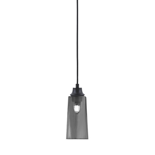 Toltec Cord 5.25in 1-Light Pendant | Modern Matte Black Steel and Smoke Bubble Glass | Kitchen Island & Dining Room | 5.25 x 12 in | Model 32-MB-292