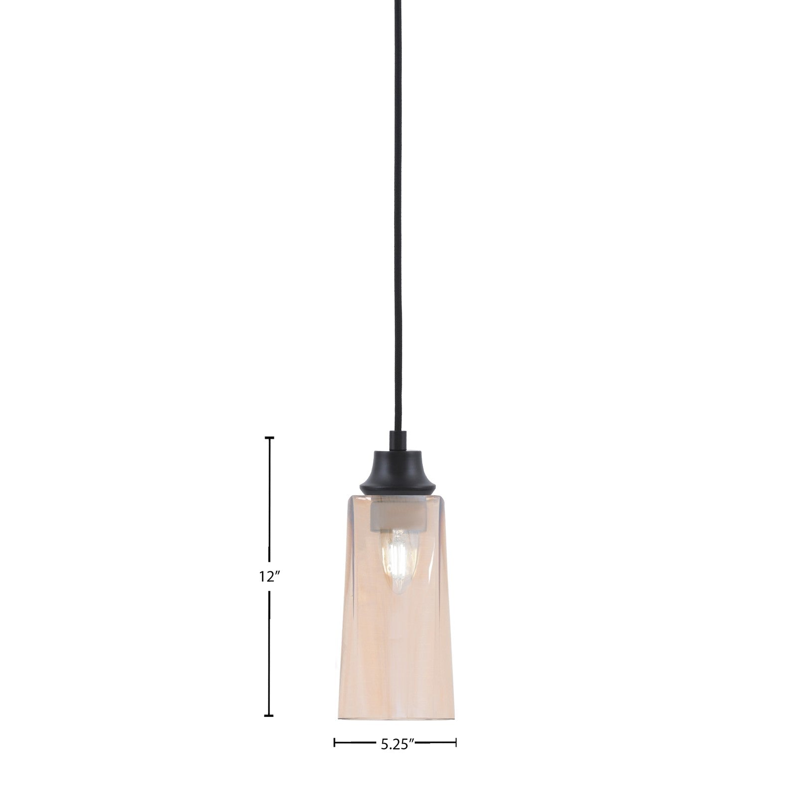 Toltec Cord 5in 1-Light Pendant | Modern Matte Black Steel and Amber Gradient Glass | Kitchen Island & Dining Room | 5 x 12 in | Model 32-MB-293