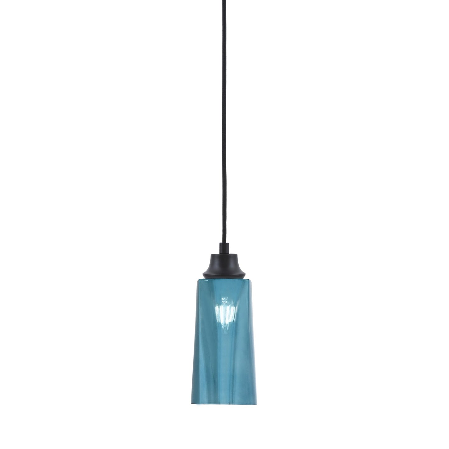 Toltec Cord 5in 1-Light Pendant | Modern Matte Black Steel and Blue Gradient Glass | Kitchen Island & Dining Room | 5 x 12 in | Model 32-MB-295