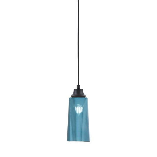 Toltec Cord 5in 1-Light Pendant | Modern Matte Black Steel and Blue Gradient Glass | Kitchen Island & Dining Room | 5 x 12 in | Model 32-MB-295