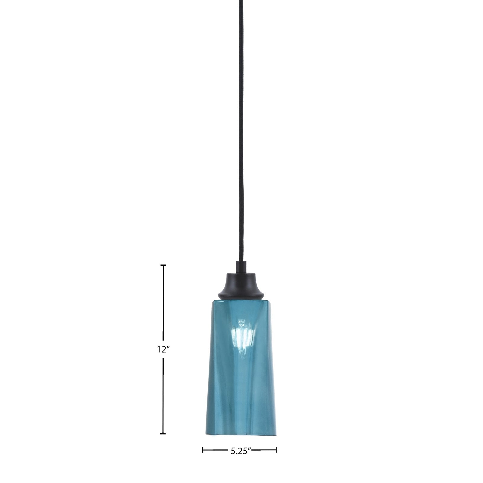 Toltec Cord 5in 1-Light Pendant | Modern Matte Black Steel and Blue Gradient Glass | Kitchen Island & Dining Room | 5 x 12 in | Model 32-MB-295