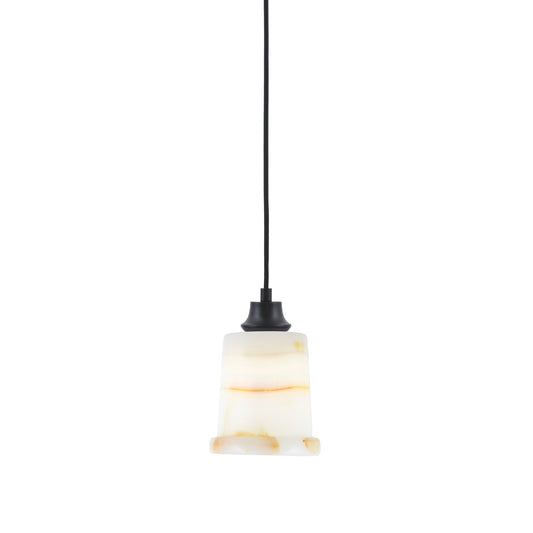 Toltec Cord 5in 1-Light Pendant | Modern Matte Black Steel and Natural Stone Glass | Kitchen Island & Dining Room | 5 x 5 x 8 in | Model 32-MB-4128