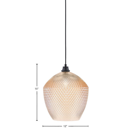 Toltec Cord 12in 1-Light Pendant | Modern Matte Black Steel and Amber Textured Glass | Kitchen Island & Dining Room | 12 x 12 x 15 in | Model 32-MB-4223