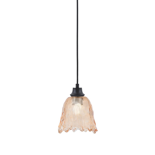 Toltec Cord 7in 1-Light Pendant | Modern Matte Black Steel and Clear Lava Glass | Kitchen Island & Dining Room | 7 x 7 x 8.75 in | Model 32-MB-4230
