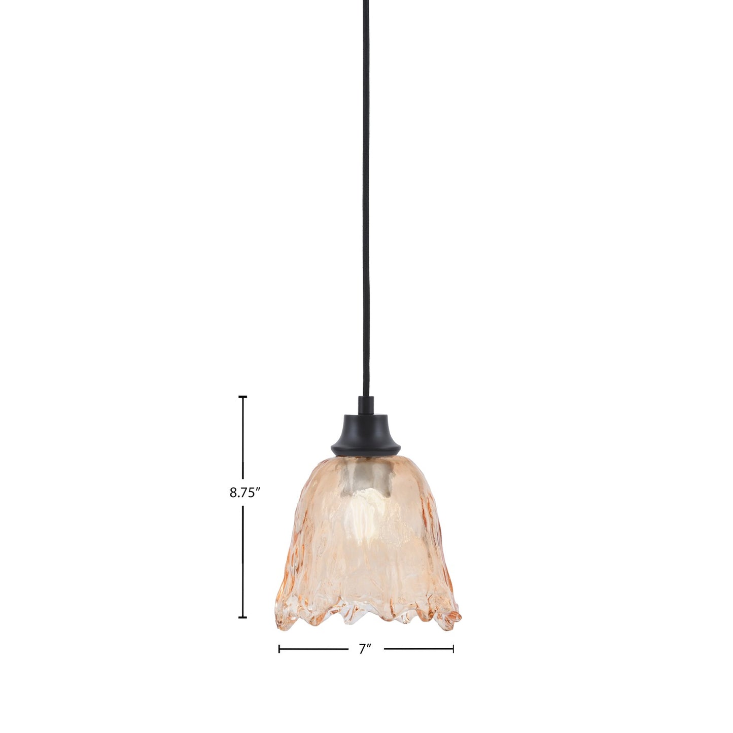 Toltec Cord 7in 1-Light Pendant | Modern Matte Black Steel and Clear Lava Glass | Kitchen Island & Dining Room | 7 x 7 x 8.75 in | Model 32-MB-4230