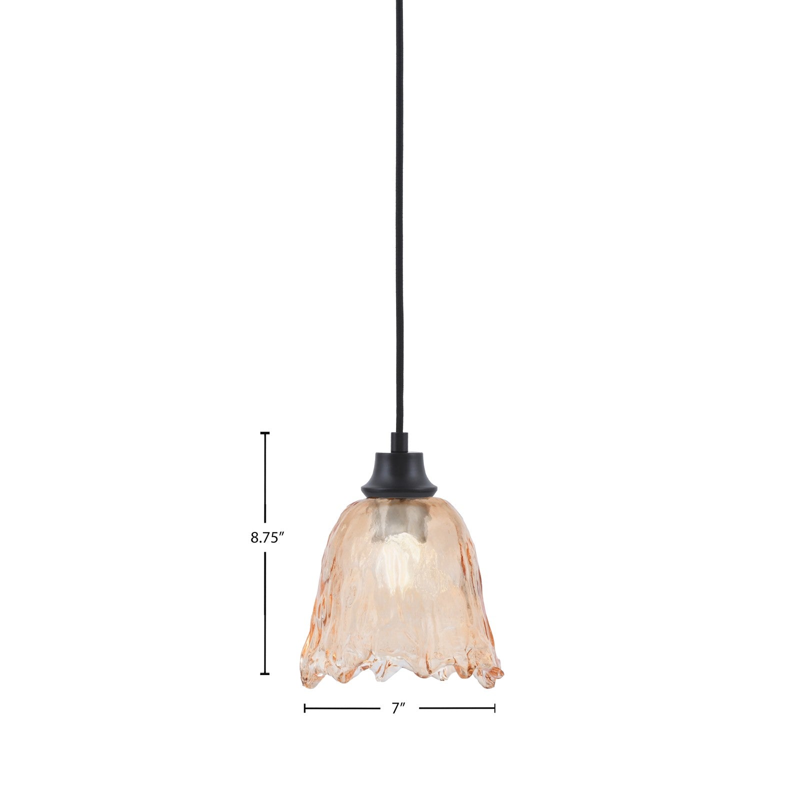 Toltec Cord 7in 1-Light Pendant | Modern Matte Black Steel and Clear Lava Glass | Kitchen Island & Dining Room | 7 x 7 x 8.75 in | Model 32-MB-4230