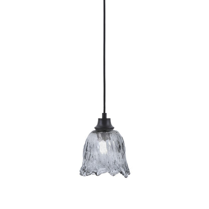 Toltec Cord 7in 1-Light Pendant | Modern Matte Black Steel and Smoke Lava Glass | Kitchen Island & Dining Room | 7 x 7 x 8.75 in | Model 32-MB-4232