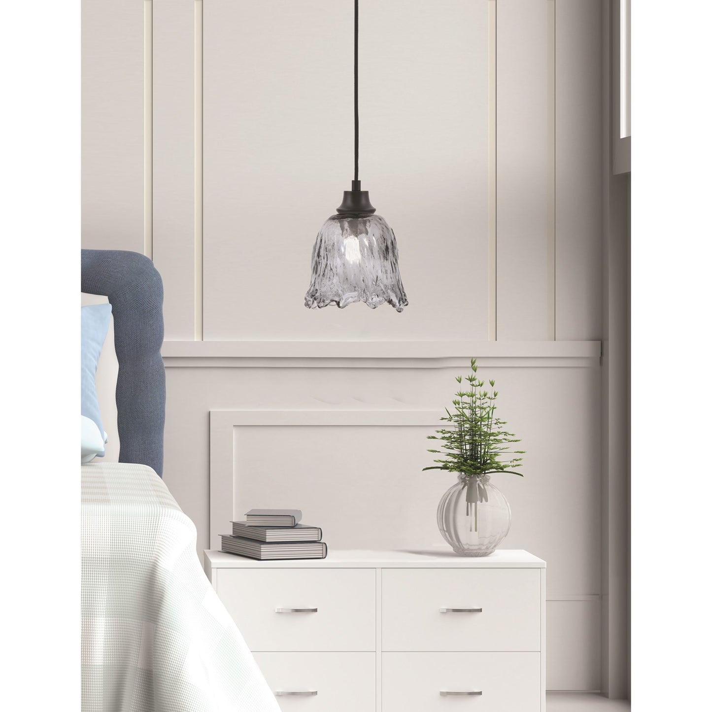 Toltec Cord 7in 1-Light Pendant | Modern Matte Black Steel and Smoke Lava Glass | Kitchen Island & Dining Room | 7 x 7 x 8.75 in | Model 32-MB-4232