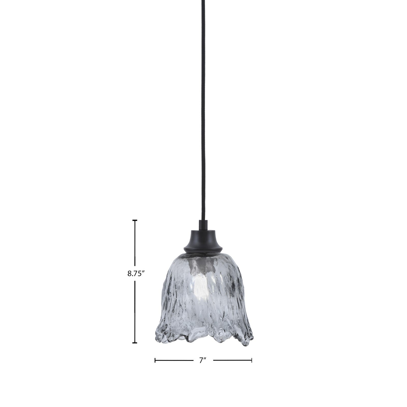 Toltec Cord 7in 1-Light Pendant | Modern Matte Black Steel and Smoke Lava Glass | Kitchen Island & Dining Room | 7 x 7 x 8.75 in | Model 32-MB-4232