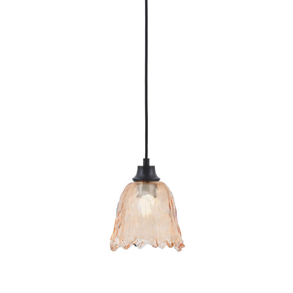 Toltec Cord 7in 1-Light Pendant | Matte Black Steel and Amber Lava Glass | Kitchen Island & Dining Room | 7 x 8.75 in | Model 32-MB-4233