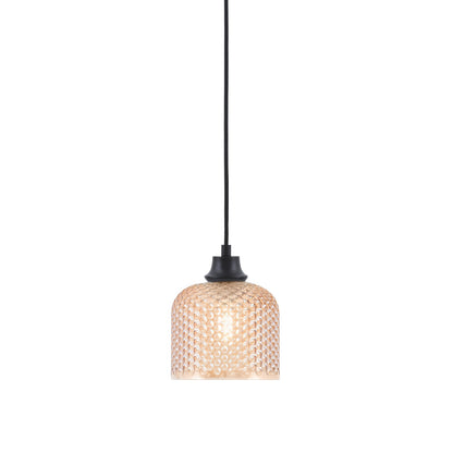 Toltec Cord 6in 1-Light Pendant | Matte Black Steel and Amber Textured Glass | Kitchen Island & Dining Room | 6 x 7.5 in | Model 32-MB-4613